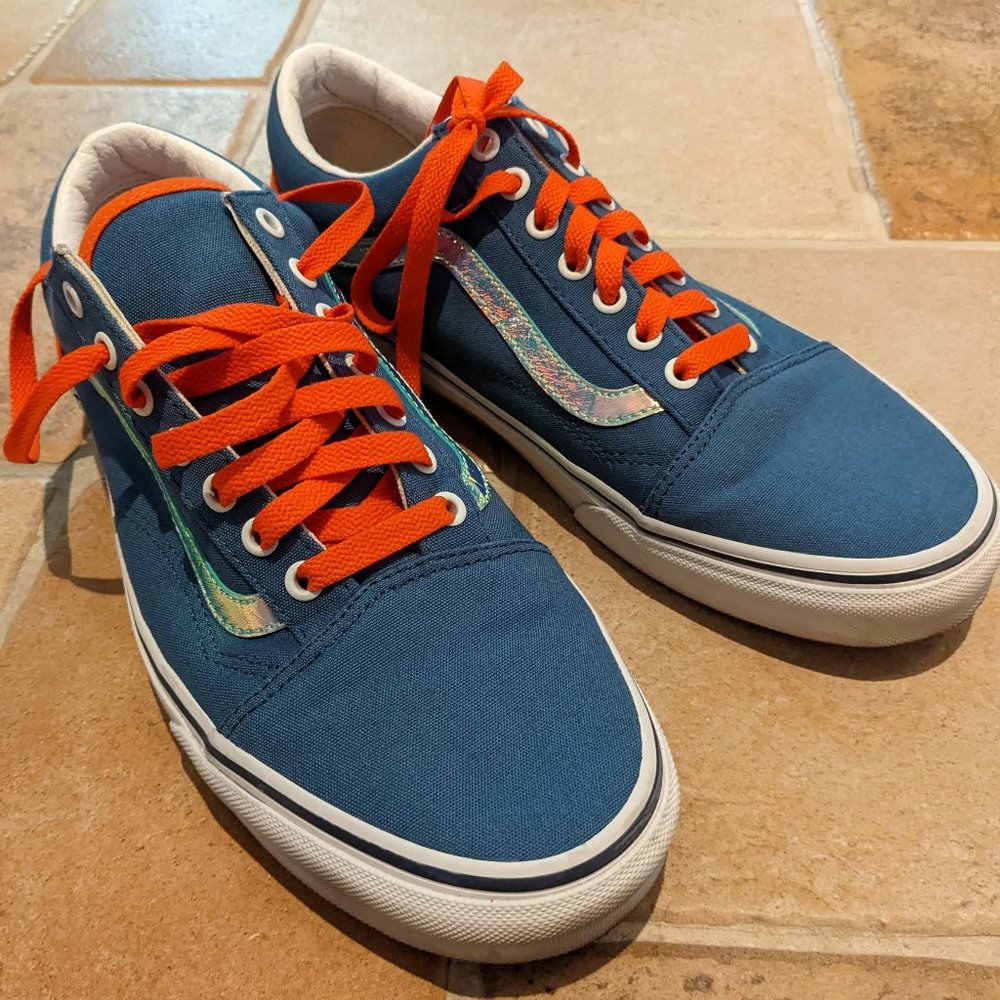 Custom Low Top Vans (blue / orange with iridescent stripe)